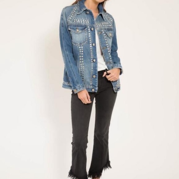 Frame Denim Jackets & Blazers - Frame Distressed Studded Oversized Denim Jacket. Size Medium